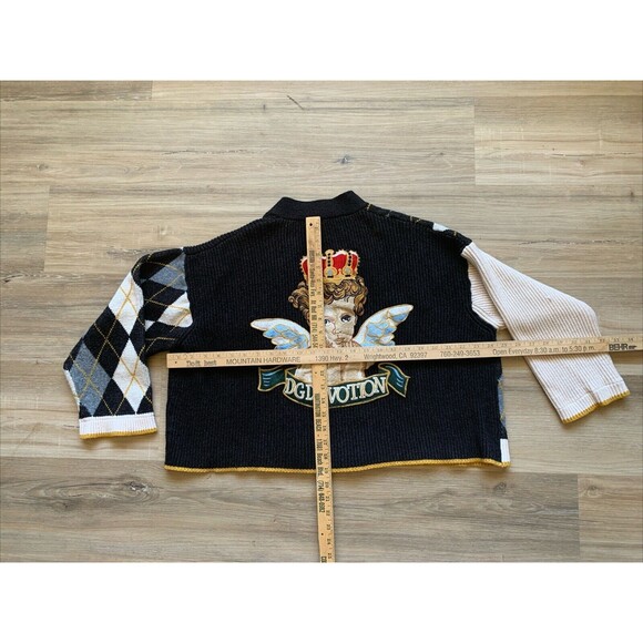 OOAK? Harlequin Crop Top Joker Devolution Cable Knit CARDIGAN Sweater Size 3X - Picture 10 of 12